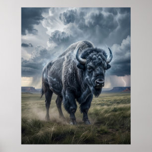 Thunder Bison Storm Prairie Poster