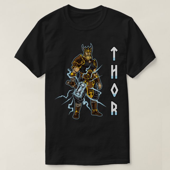 Thunder God Thor  Norse Mythology  Viking Warrior  T-Shirt (Design Front)