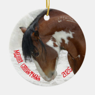 Thunder in Snow Horse Christmas  Ceramic Ornament