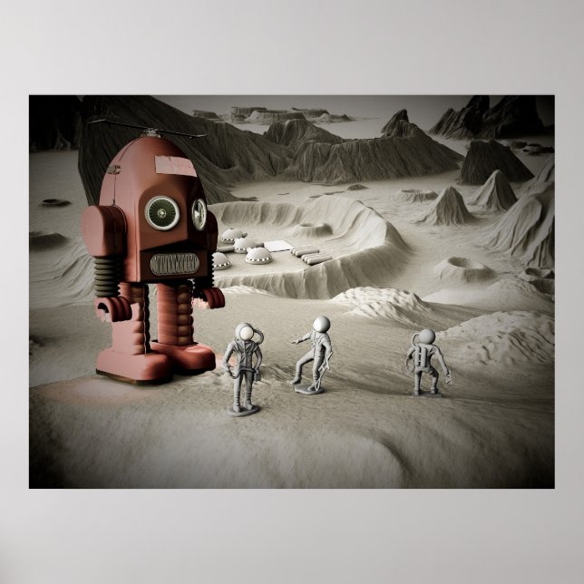 Thunder Robot and Toy Spacemen Retro Styled Print (Front)