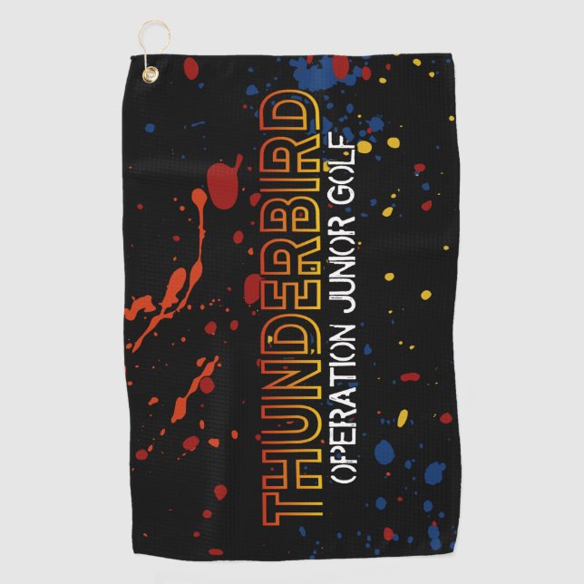 Thunderbird Golf Junior Tour Towel – Black Splatte (Front)