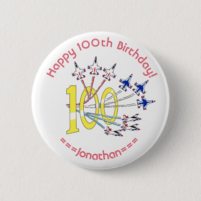 Thunderbirds 100th Birthday Badge 2 Inch Round Button (Front)