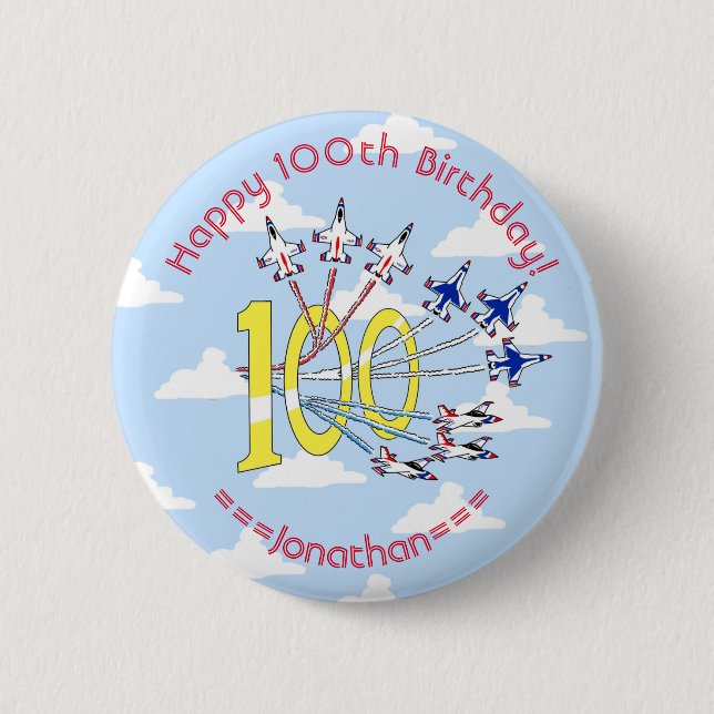 Thunderbirds 100th Blue Sky Birthday Badge 2 Inch Round Button (Front)