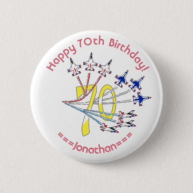 Thunderbirds 70th Birthday Badge 2 Inch Round Button (Front)
