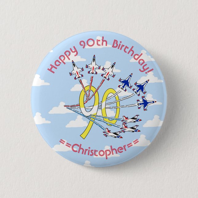 Thunderbirds 90th Birthday Badge (Blue Sky) 2 Inch Round Button (Front)
