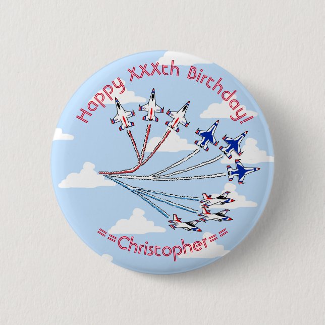 Thunderbirds Blue Sky Customisable Birthday Badge 2 Inch Round Button (Front)