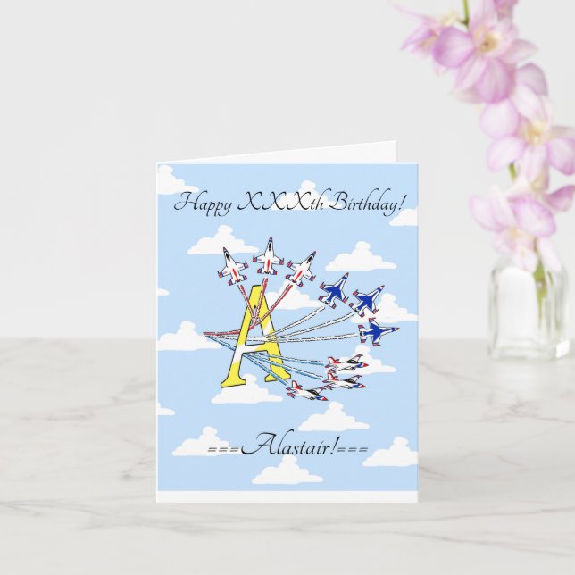 Thunderbirds Blue Sky Initial A Birthday Card (Orchid)