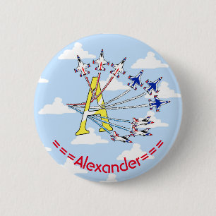 Thunderbirds Blue Sky letter A Initial Badge 2 Inch Round Button