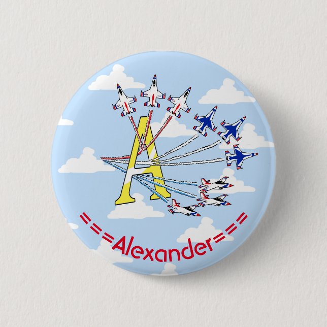 Thunderbirds Blue Sky letter A Initial Badge 2 Inch Round Button (Front)