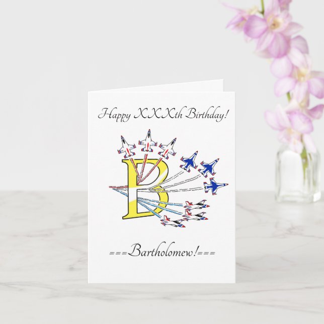 Thunderbirds Initial B Birthday Card (Orchid)