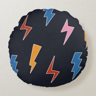 Thunderbolts seamless pattern,hand drawn lightning round pillow