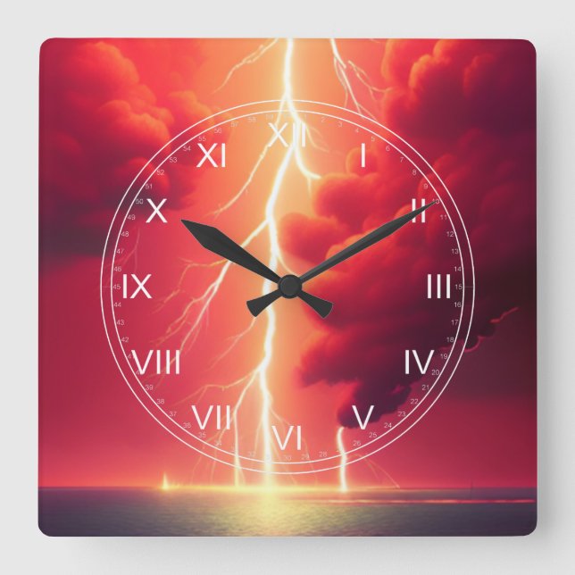 Thunderstorm artwork square wall clock (Front)