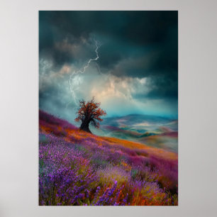 Thunderstorm Over Lavender Fields - Dramatic Poster