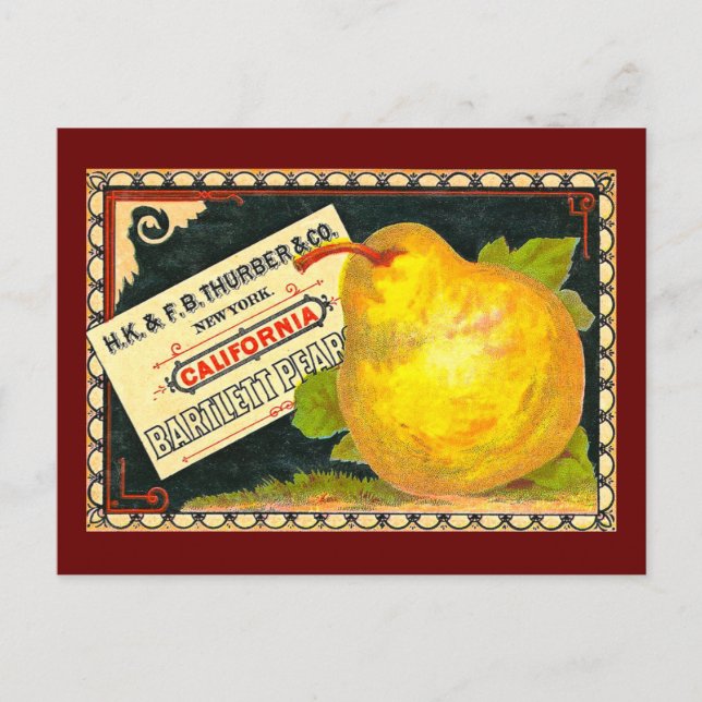 Thurber Pears Vintage Crate Label Postcard (Front)