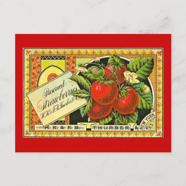 Thurber Strawberries Vintage Crate Label Postcard (Front)