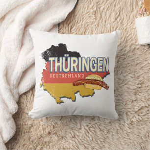 Thuringia Germany Retro Federal State Map Vintage Throw Pillow