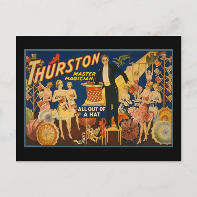 Thurston, master magician all out of a hat postcard (Front)