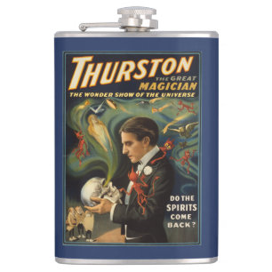 Thurston the Great Magician Holding Skull Magic Hip Flask