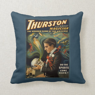 Thurston the Great Magician Holding Skull Magic Throw Pillow