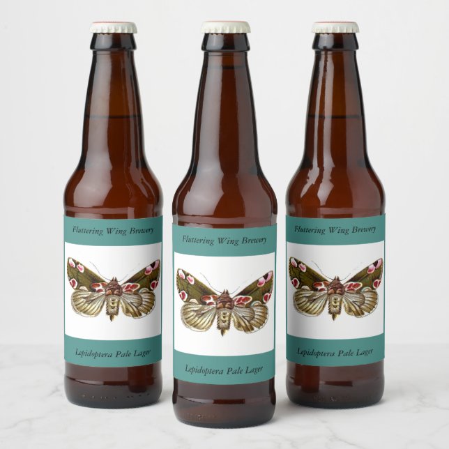 Thyatira batis - The Peach Blossom Moth Beer Bottle Label (Bottles)