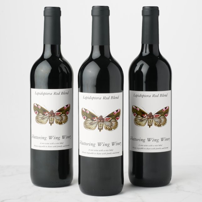 Thyatira batis - The Peach Blossom Moth Wine Label (Bottles)