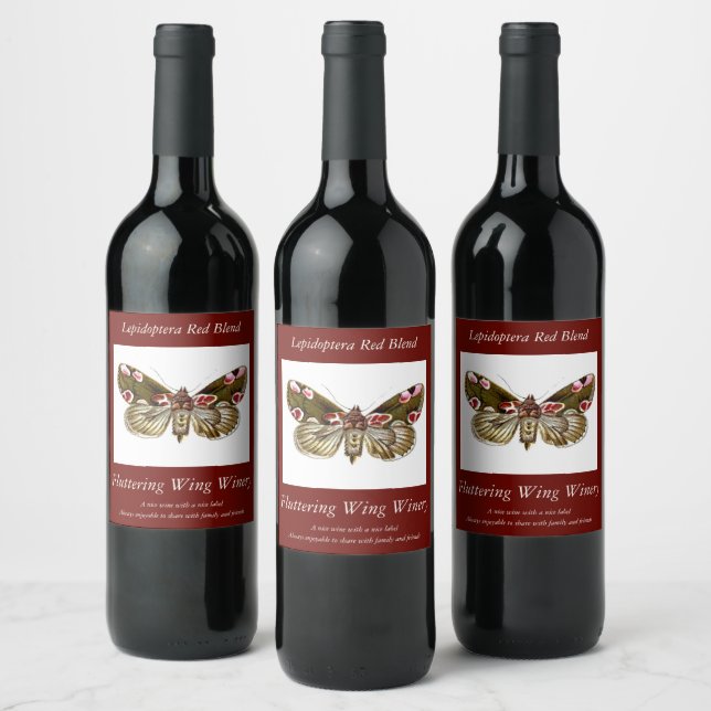 Thyatira batis - The Peach Blossom Moth Wine Label (Bottles)