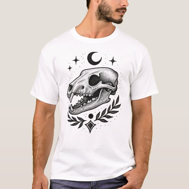 Thylacine Skull – Dotwork Tattoo-Inspired Design T-Shirt (Front)