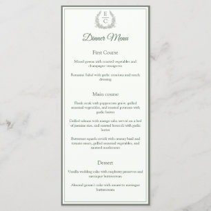 Thyme Green Monogram Crest Wedding Dinner Menu