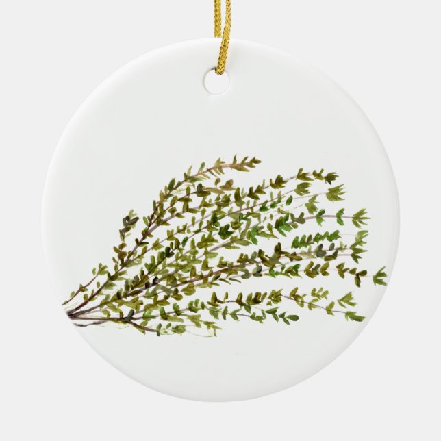 Thyme herbs kitchen art watercolor green  ceramic ornament (Front)