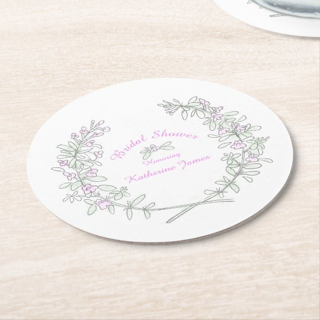Thyme wreath personalized bridal shower coasters (Angled)