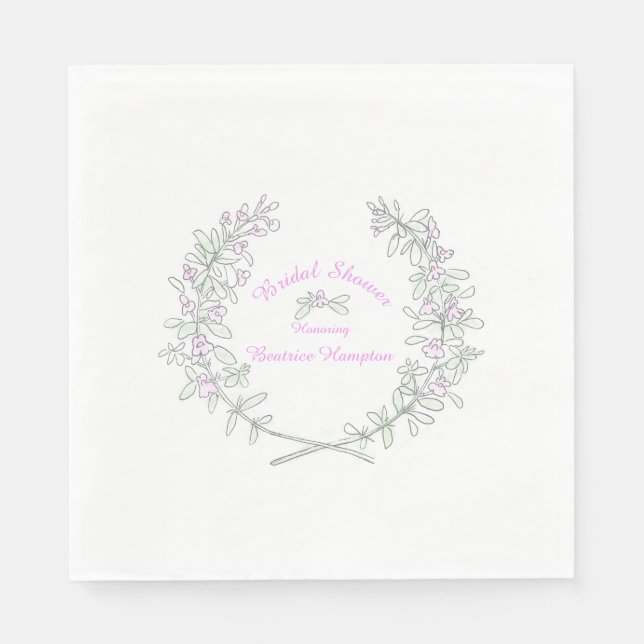 Thyme wreath personalized bridal shower napkins (Front)