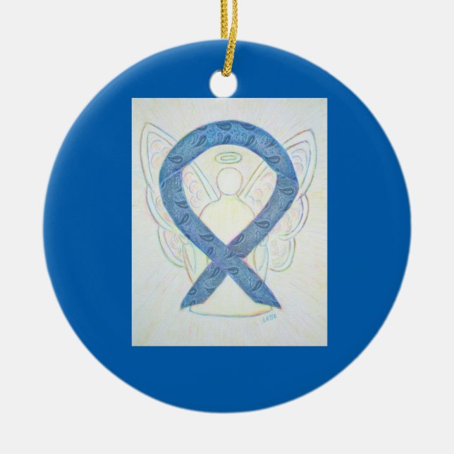 Thyroid Awareness Ribbon Angel Art Ornaments (Front)