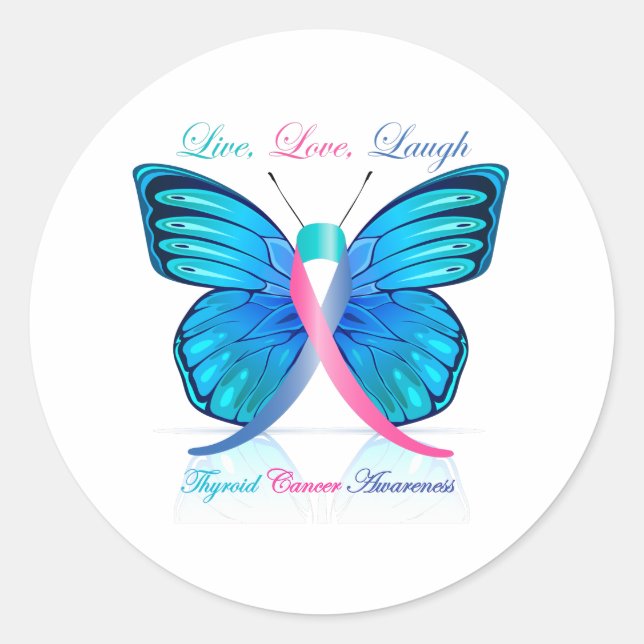 Thyroid Butterfly- Live Love Laugh Classic Round Sticker (Front)