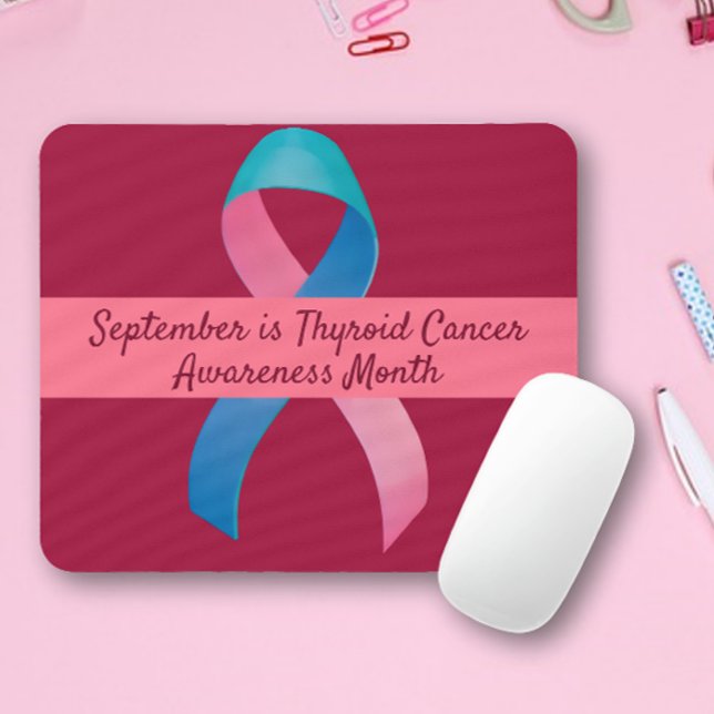 Thyroid Cancer Awareness Blue, Pink, Teal Mouse Pad (Creator Uploaded)