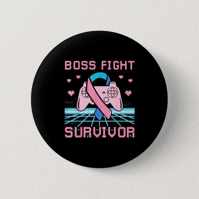 Thyroid Cancer Awareness Boss Fight Survivor Gamer 2 Inch Round Button (Front)