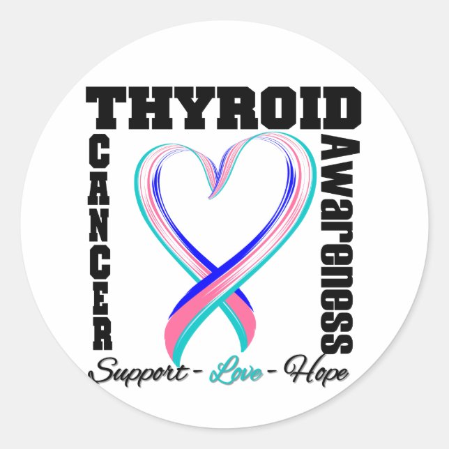 Thyroid Cancer Awareness Brushed Heart Ribbon Classic Round Sticker (Front)