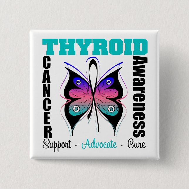 Thyroid Cancer  Awareness Butterfly 2 Inch Square Button (Front)