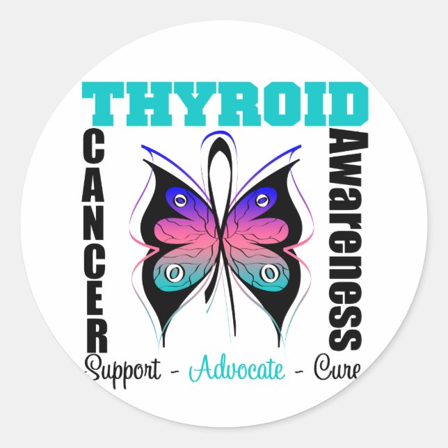 Thyroid Cancer  Awareness Butterfly Classic Round Sticker (Front)