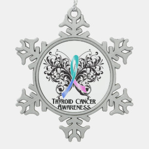 Thyroid Cancer Awareness Butterfly Snowflake Pewter Christmas Ornament