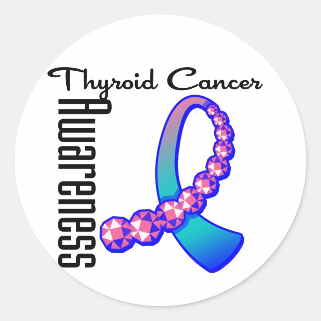 Thyroid Cancer Awareness Gemstone Ribbon Classic Round Sticker (Front)