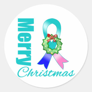 Thyroid Cancer Awareness Merry Christmas Ribbon Classic Round Sticker
