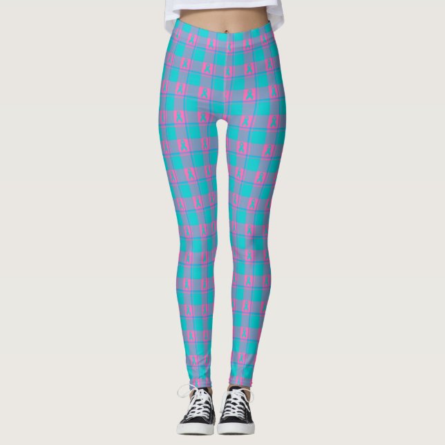 Thyroid Cancer Awareness Plaid Teal Ribbon Leggings (Front)