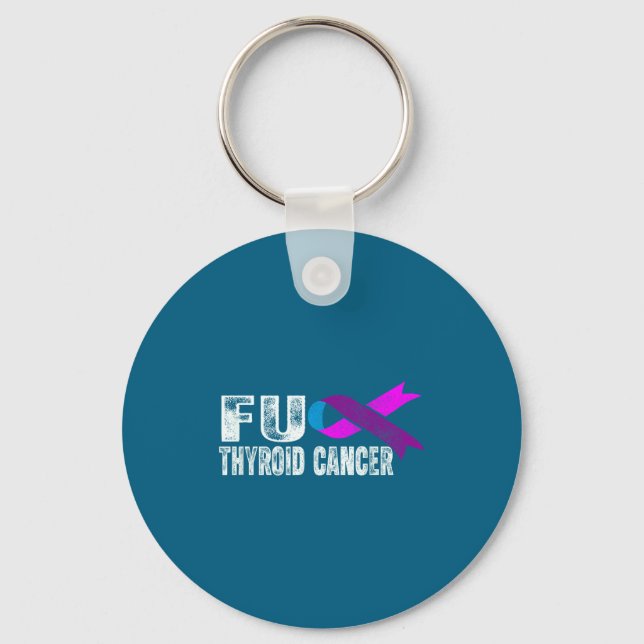 Thyroid Cancer Awareness Retro Thyroid Cancer Surv Keychain (Front)