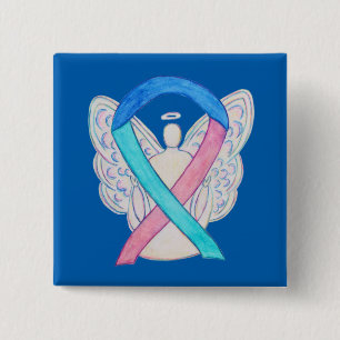 Thyroid Cancer Awareness Ribbon Angel Button Pins