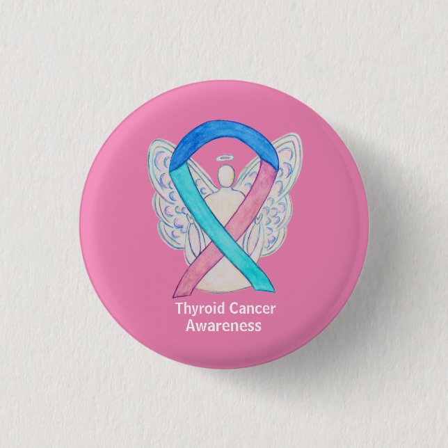 Thyroid Cancer Awareness Ribbon Angel Button Pins (Front)