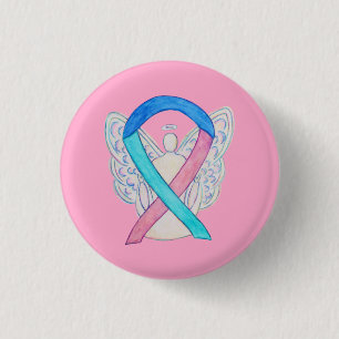 Thyroid Cancer Awareness Ribbon Angel Pin Buttons