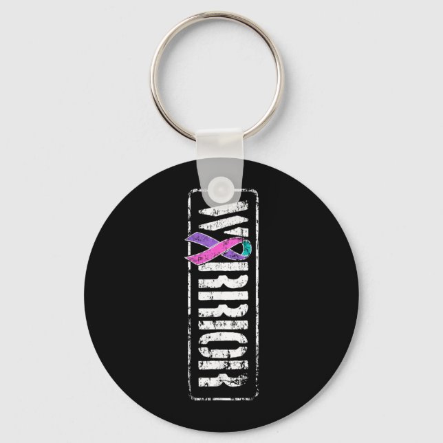Thyroid Cancer Awareness - Sideways Military Keychain (Front)