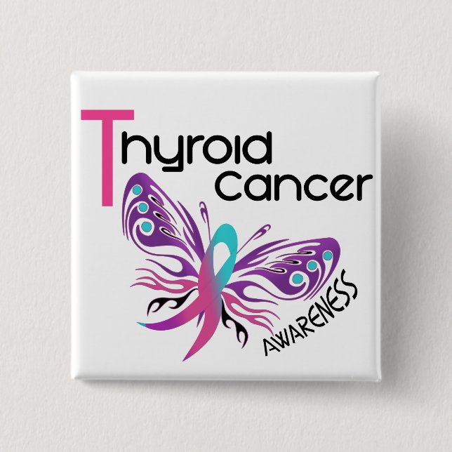 Thyroid Cancer BUTTERFLY 3.1 2 Inch Square Button (Front)
