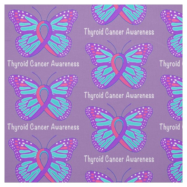 Thyroid Cancer Butterfly Awareness Ribbon Fabric (Swatch)