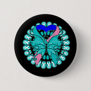 Thyroid Cancer Butterfly Circle of Ribbons 2 Inch Round Button